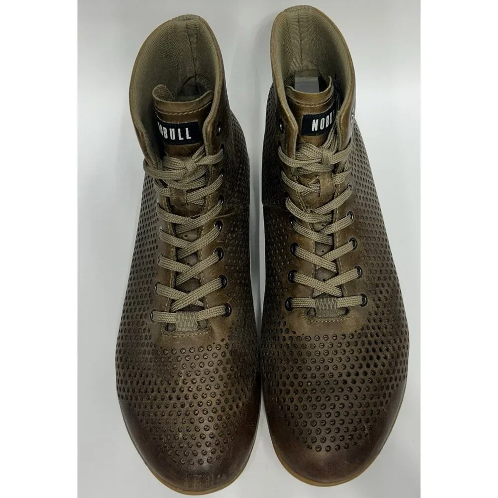 NOBULL High-Top Leather Trainers Shoes Mens 13 Brown Gum Sole CrossFit Lace Up
